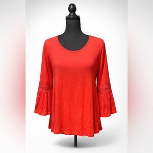 Urban Girl Red Boho Tunic Top XL Bell Sleeve Lace Criss Cross